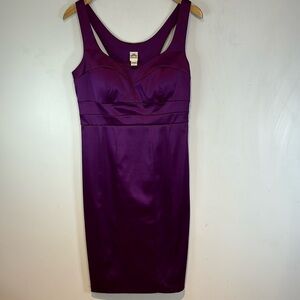 Sangria purple stretch satin fitted dress racerback padded bust size 6